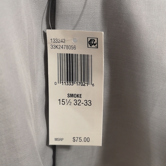 NWT Calvin Klein Men's Dress Shirt, Size 15.5 32/33 Medium, Slim, Light Grey - Picture 4 of 5